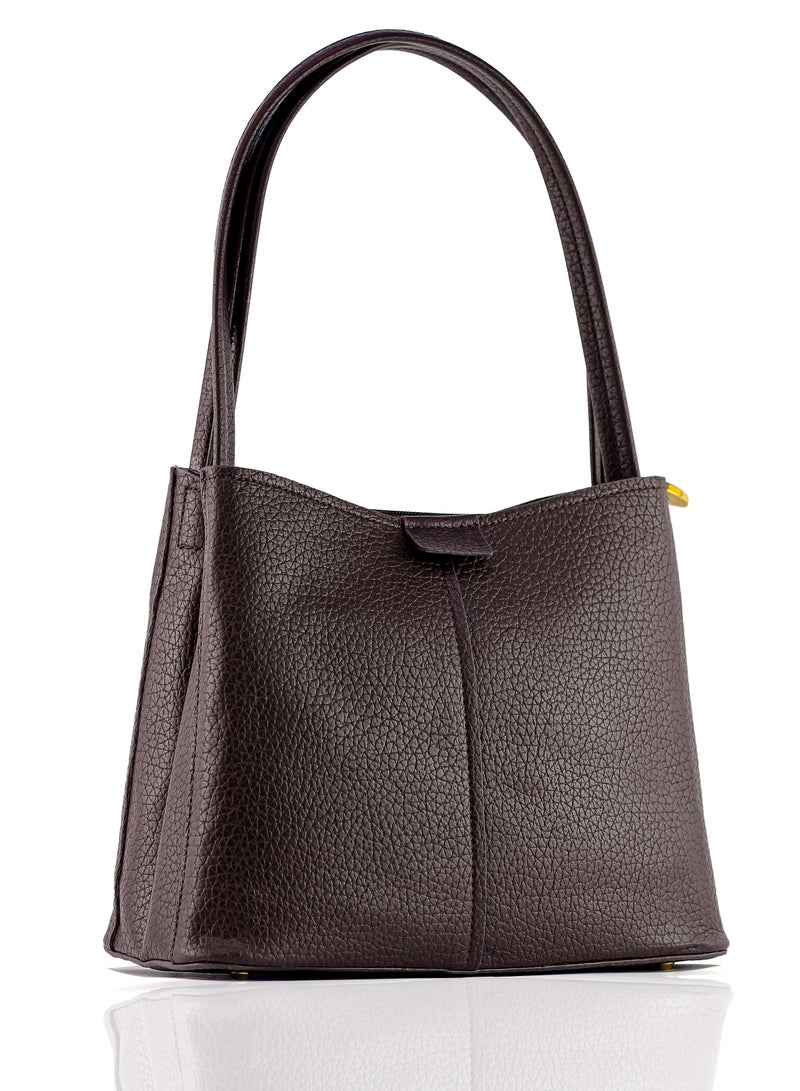 حقيبة يد نسائية فاخرة بنسيج جلدي محبب - تصميم أنيق بمقبض علوي مع 3 أقسام داخلية منظمة (بني) - Image 1